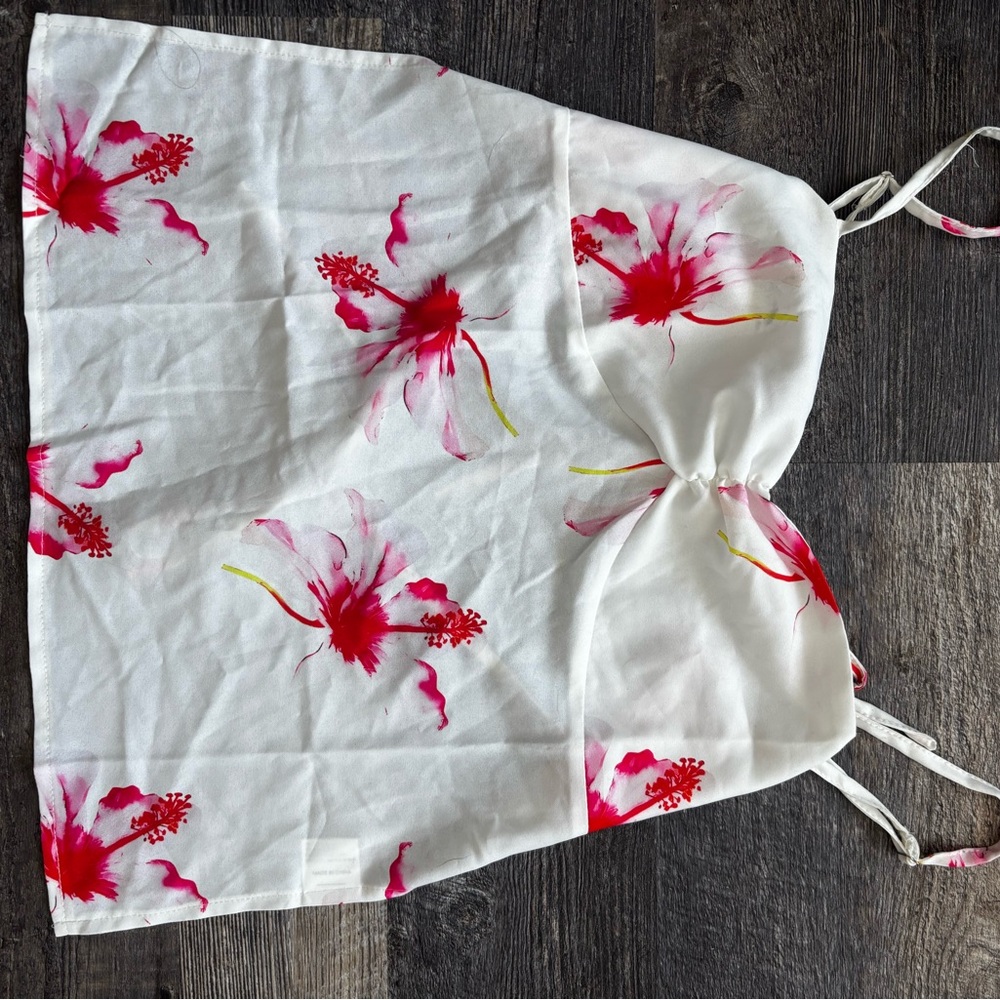 Floral Print White and Red Halter Top